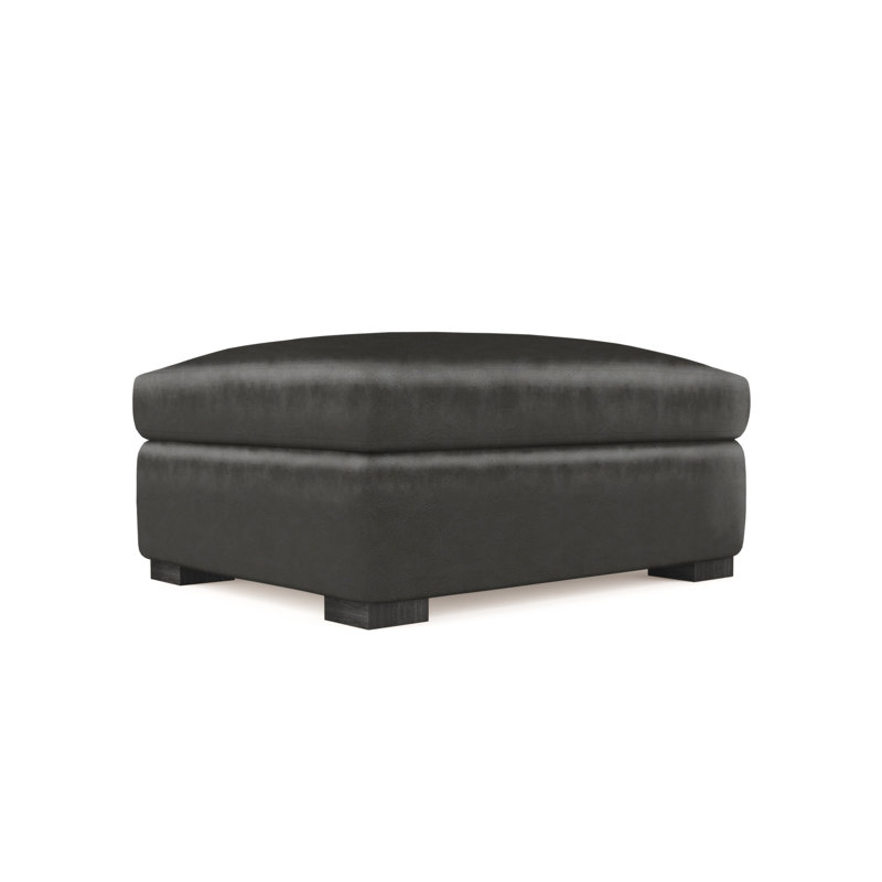 Crosby Ottoman, Plush Velvet Blue Print, Ebony