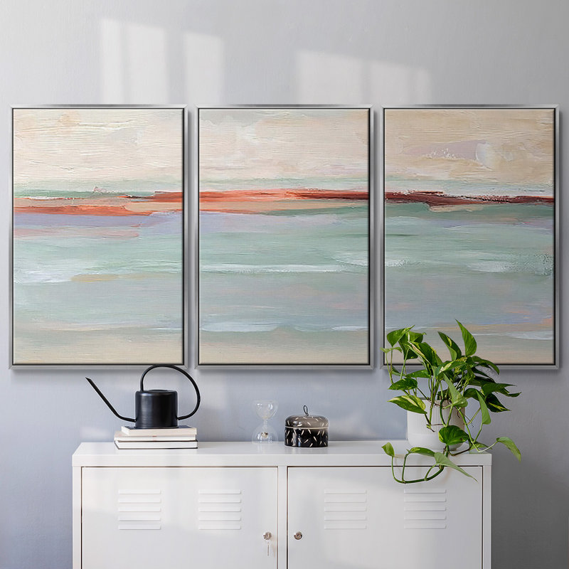 Sienna Horizon I - 3 pièces, reproduction sur toile, Argent, H 40 po x l 78 po x P 2 po