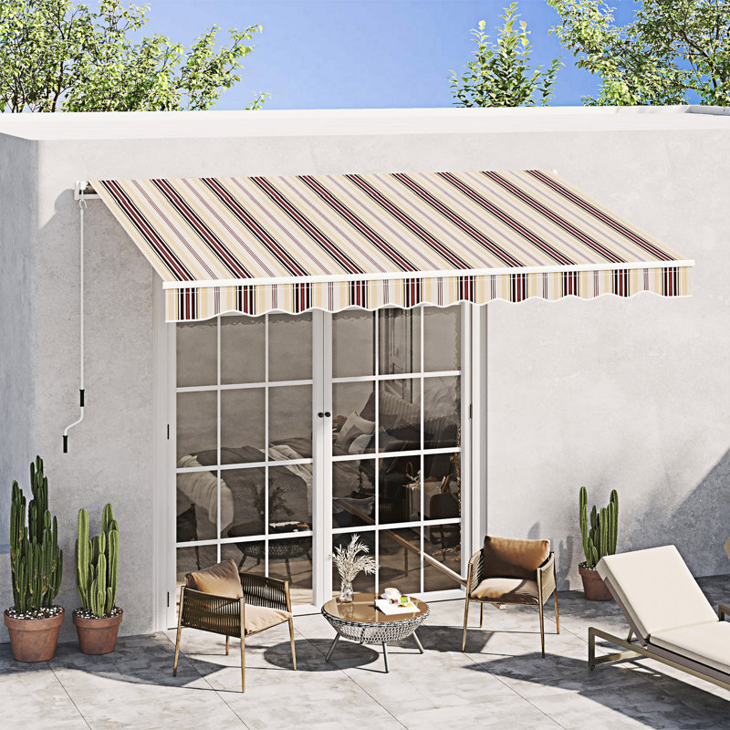 Outsunny Retractable Awning, Patio Awnings, Sunshade Shelter W/ Manual Crank Handle, UV & Water-Resistant Fabric And Aluminum Frame  Deck, Balcony, Yard,  Stripes