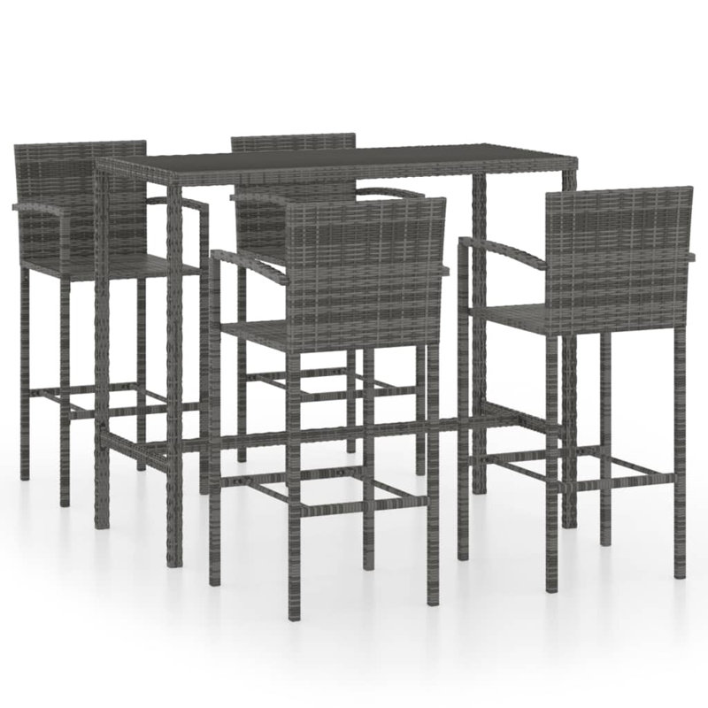 Ensemble de table de bar et tabourets de patio en rotin de poly, gris