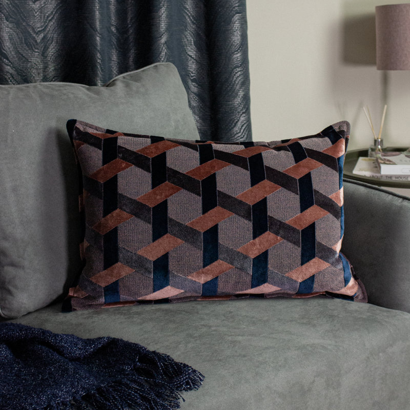 Delano Geometric Square 40" Cushion with Filling, Blush /Navy