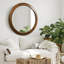 Miroirs ronds 30 po, miroir de meuble-lavabo mural en bois avec cadre en noyer, miroir en bois pour salle de bain, salon ou entrée (brun noyer)