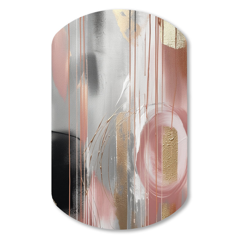 «Sidak Pink Gold Circle Complexity - Transitional Shapes», impression murale en métal asymétrique, H 31 po x l 19 po x P 1 po