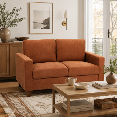 Mid-Century Modern 2-Seater Loveseat with High-Density Foam Cushions