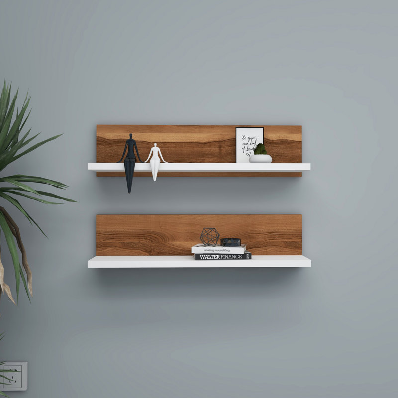 Tablette murale Colesen, Noyer/blanc