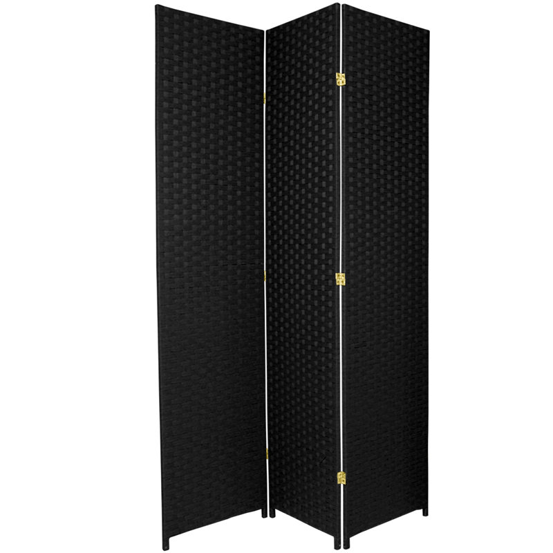 Amitis 7 Ft. Tall Woven Fiber Folding Room Divider, 3, 84'' H x 58.5'' W x 1'' D, Black
