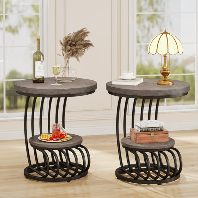 2-Tier Round End Side Table Set