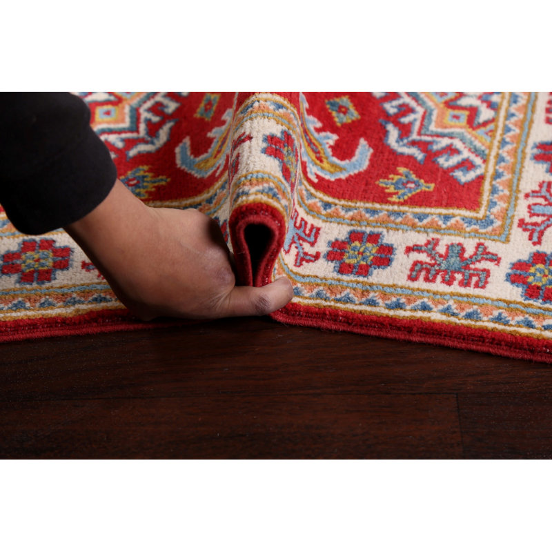 Tapis de couloir rouge en laine noué à la main de conception unique 1 pi 11 po x 5 pi 5 po New Age