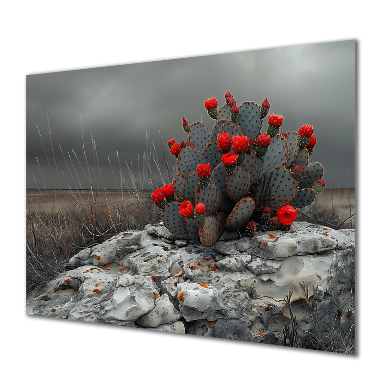 Cramus rouge et rouge, désert, cactus floral, art mural, salon, Métal métal, 20" H x 12" W