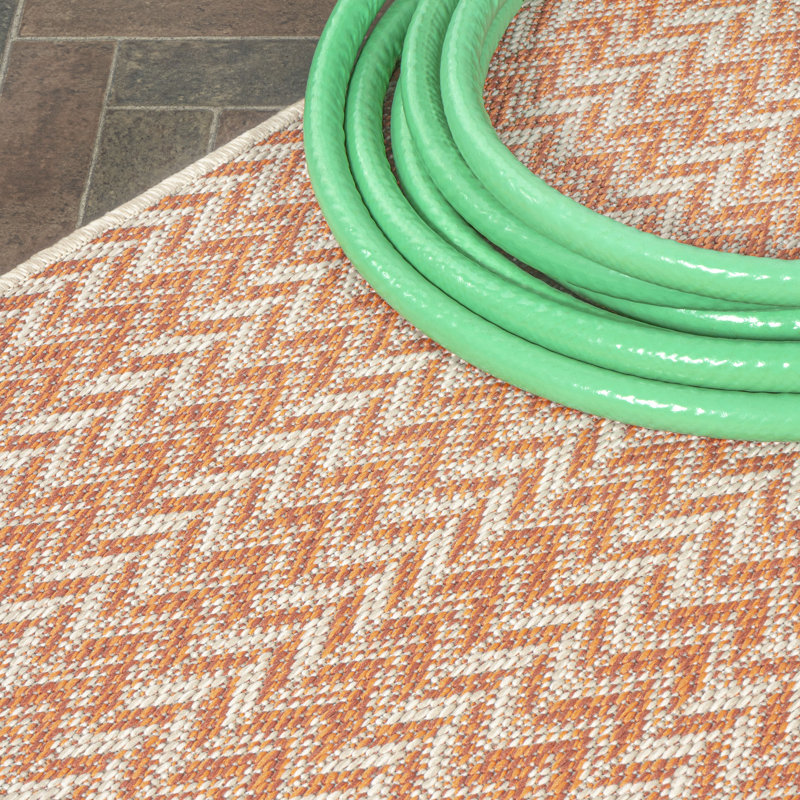Tapis intérieur / extérieur à chevrons orange / crème, Tapis de couloir 2 pi x 8 pi