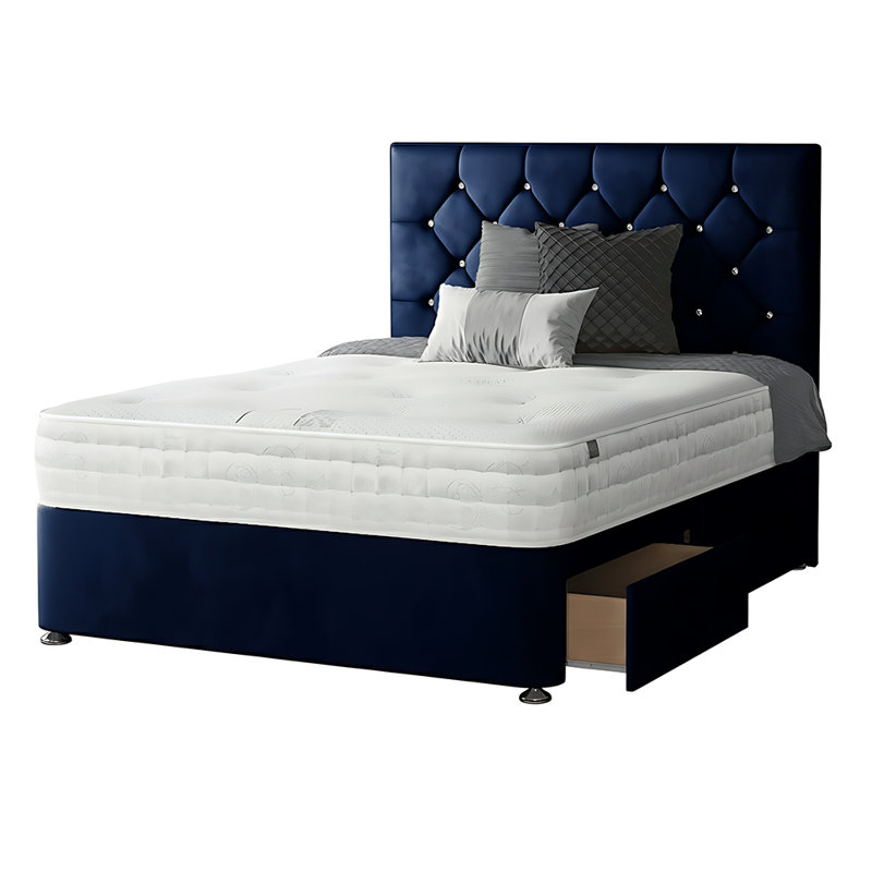 Eberhardt Upholstered UK Double - DE 135 X 190 Cm Divan Bed, Double (4'6), Royal Blue, 2 Foot-end Drawers