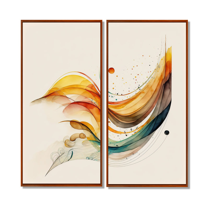 «Burnt Orange Waves Abstract II - Abstract Minimalisme», art mural sur toile 2 pièces, 40" H x 40" W, Brown