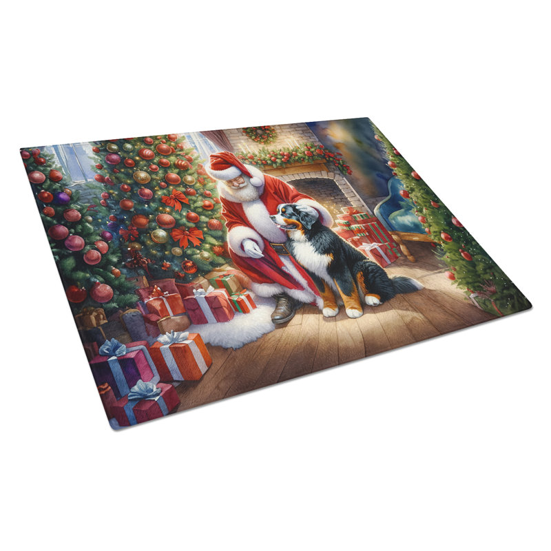 Planche à découper en verre bouvier bernois et père Noël