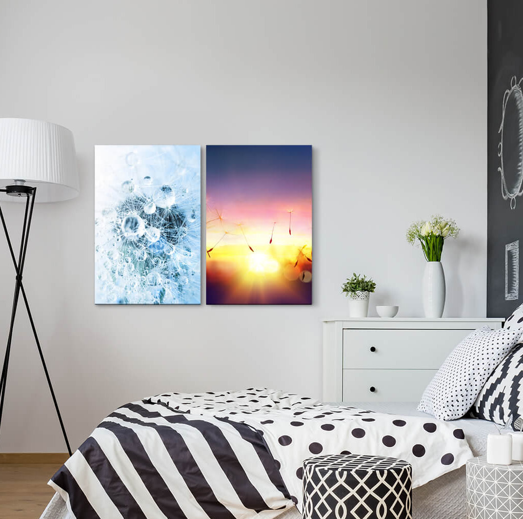 2-tlg. Leinwandbilder-Set - Fotografie „Raindrops Blowball Summer Sunbeams Sunset Heat”