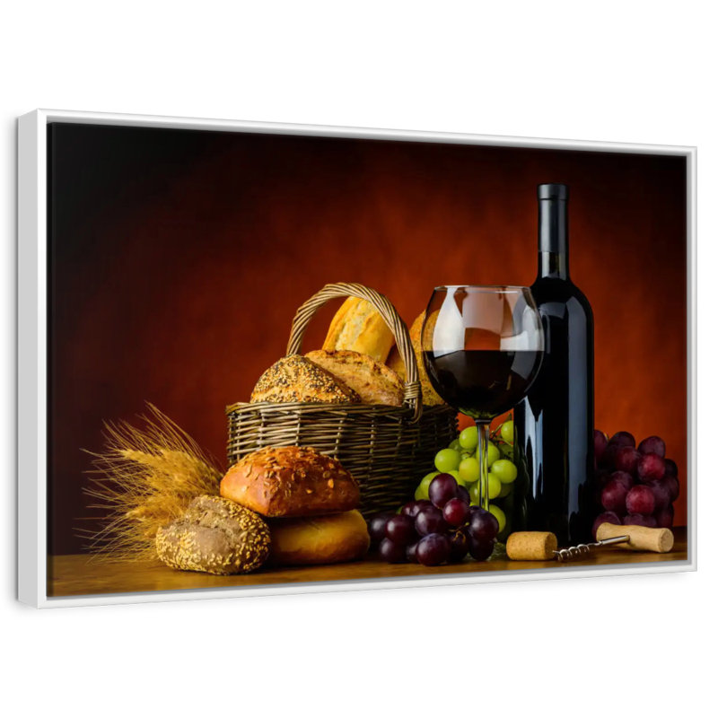Wine And Bread, 46" X 31", Floating Frame White