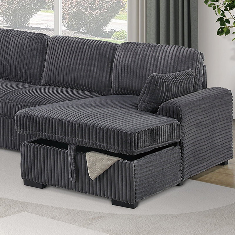 Canapé-lit avec lit escamotable Ensemble de canapé modulaire convertible 4 pièces en velours côtelé gris RAF