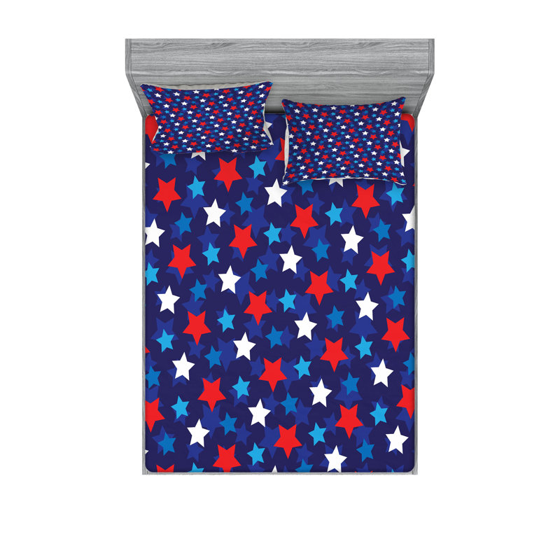 Ambesonne Patriotic Fitted Sheet & Pillow Sham, Dark Blue White, California King Sheet Set + 5 Additional pieces