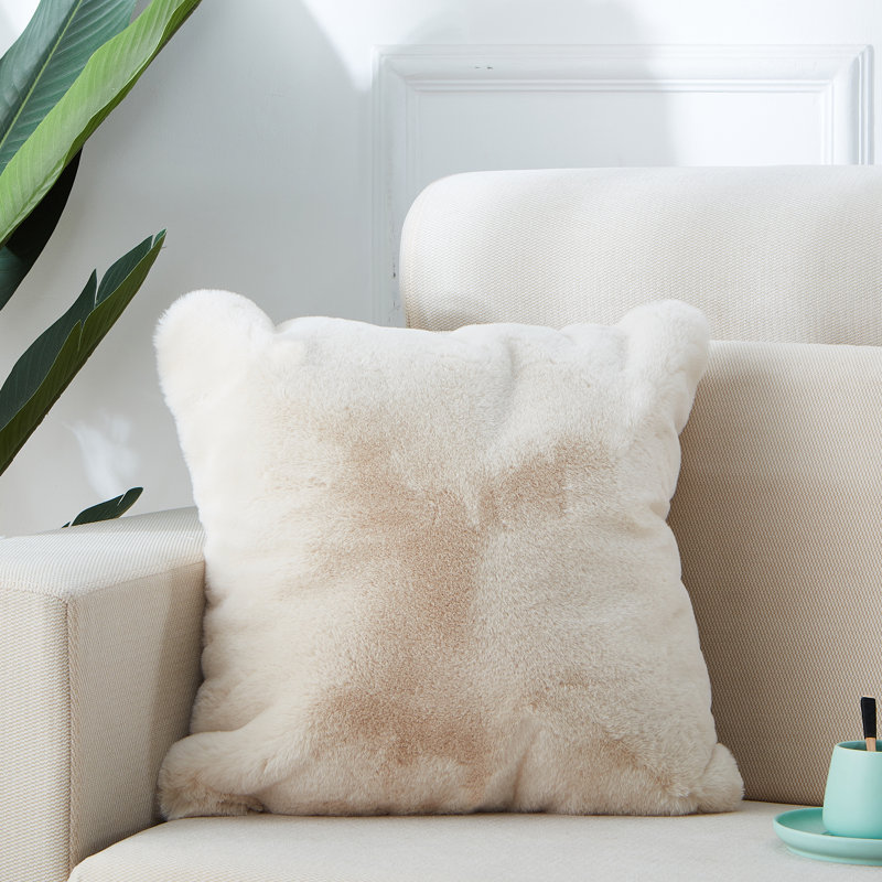 Luxury Chinchilla Faux Fur Pillow, Beige