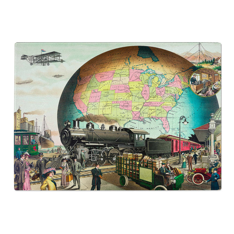 Tempered Glass 20Th Century Transportation Chopping Board, 28.5 cm W x 20 cm L