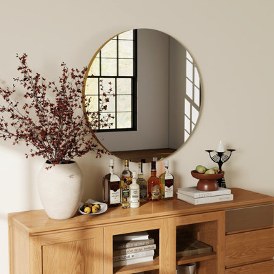 Miroir rond de 80 cm, fixation murale, diamètre idéal pour le salon et la salle de bain, bord lisse, convient à différentes pièces