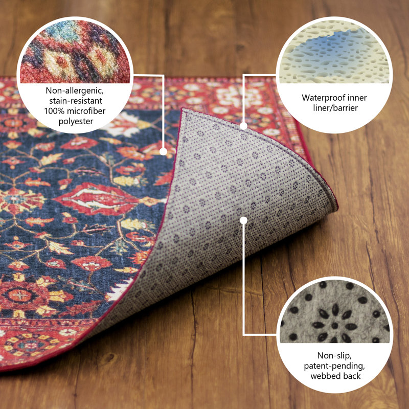 Dark Sage Green Geometric Washable Runner Rug