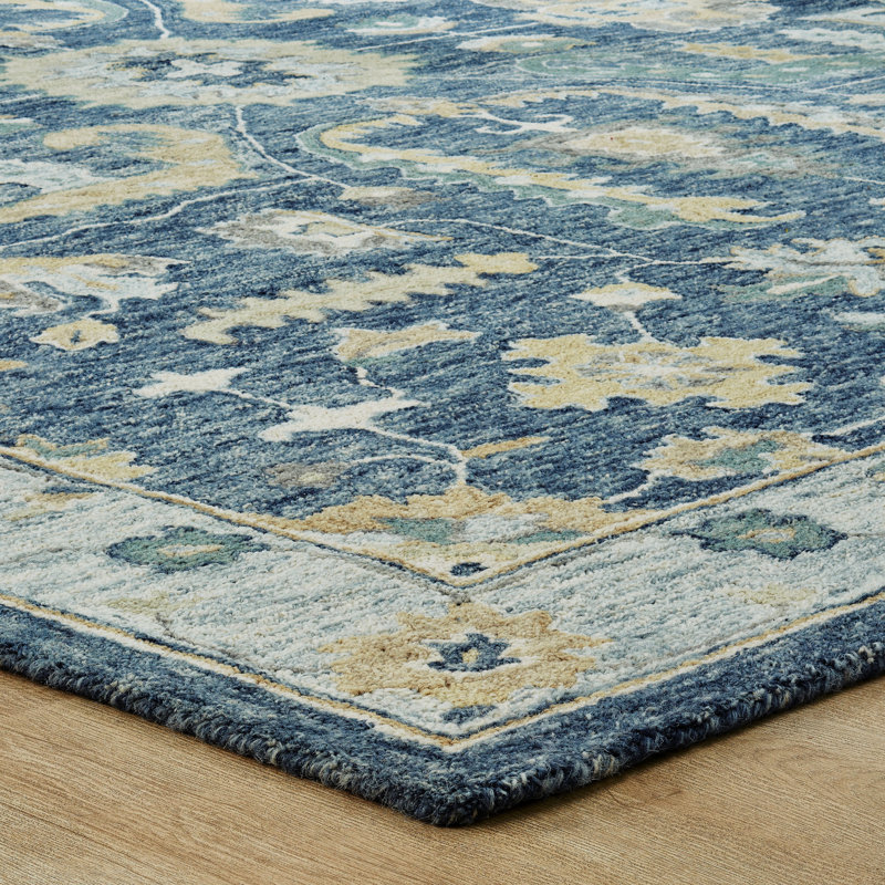 Sundara Botanique Indigo Crest Wool Hand-Tufted Area Rug, Rectangle 12' x 15'