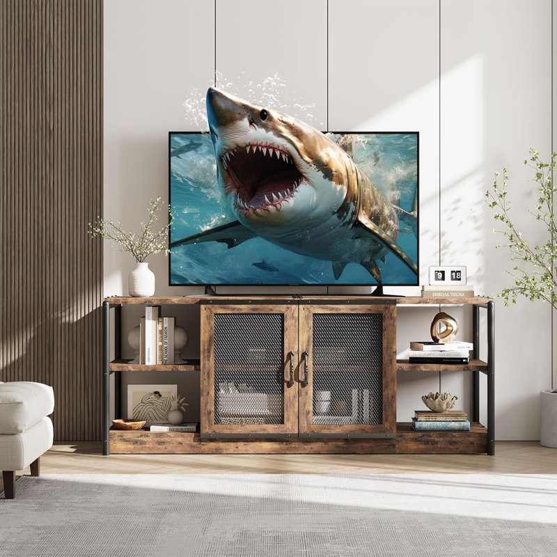 Farmhouse TV Stand, Entertainment Center Console Table with Storage Stands for Living Room, Bedroom, Gray