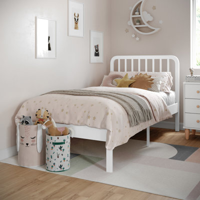 Aurey Wooden Platform Bed Frame With Slatted Headboard And Wood Slat Foundation