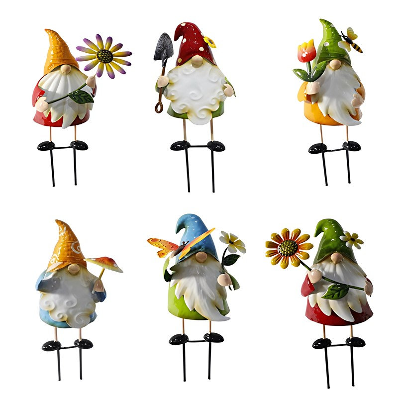 Assortiment de piquets de gnome colorés - les gnomades (ensemble de 6)