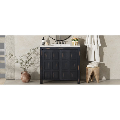 Organisateur de meuble-lavabo de salle de bain avec lavabo en céramique, ensemble d'armoire de rangement, meuble-lavabo de salle de bain
