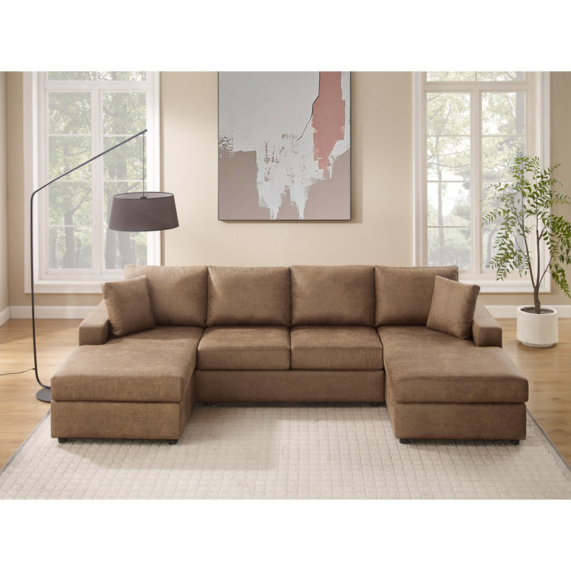 Steljana 3 - Piece Upholstered Sectional, Caramel Tan Brown Faux Leather