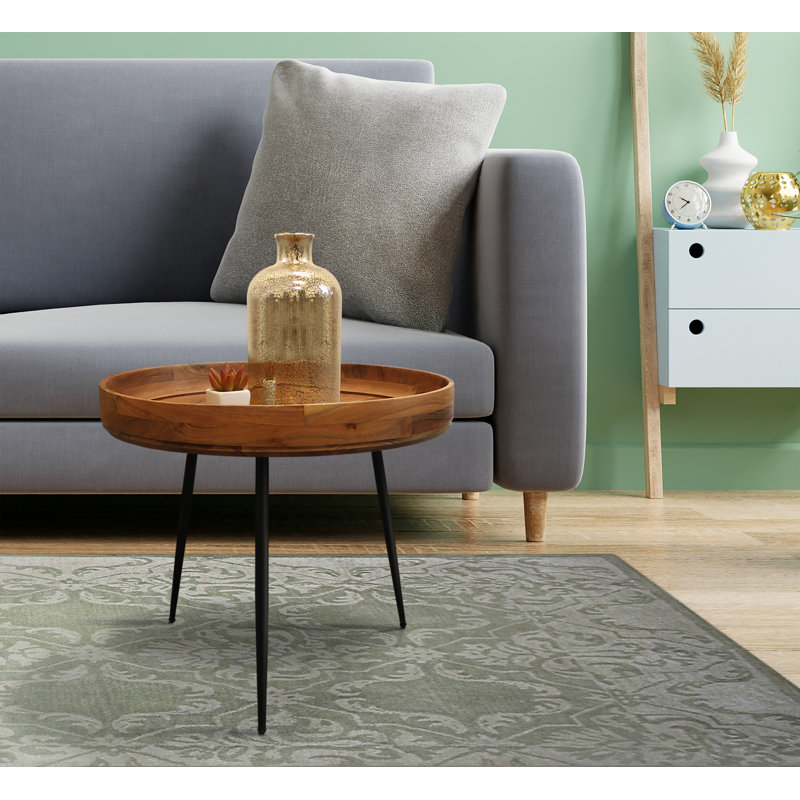 Dynamism Solid Wood Tray Top End Table, Natural