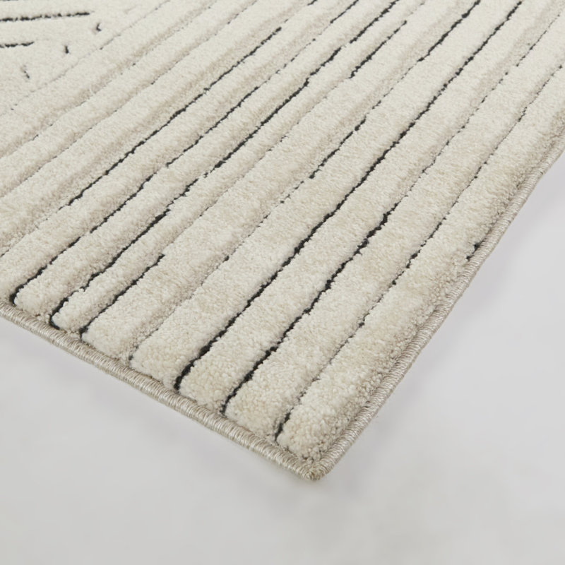 Landrum Beige/Black Geometric Striped Area Rug, 5'3" x 7'