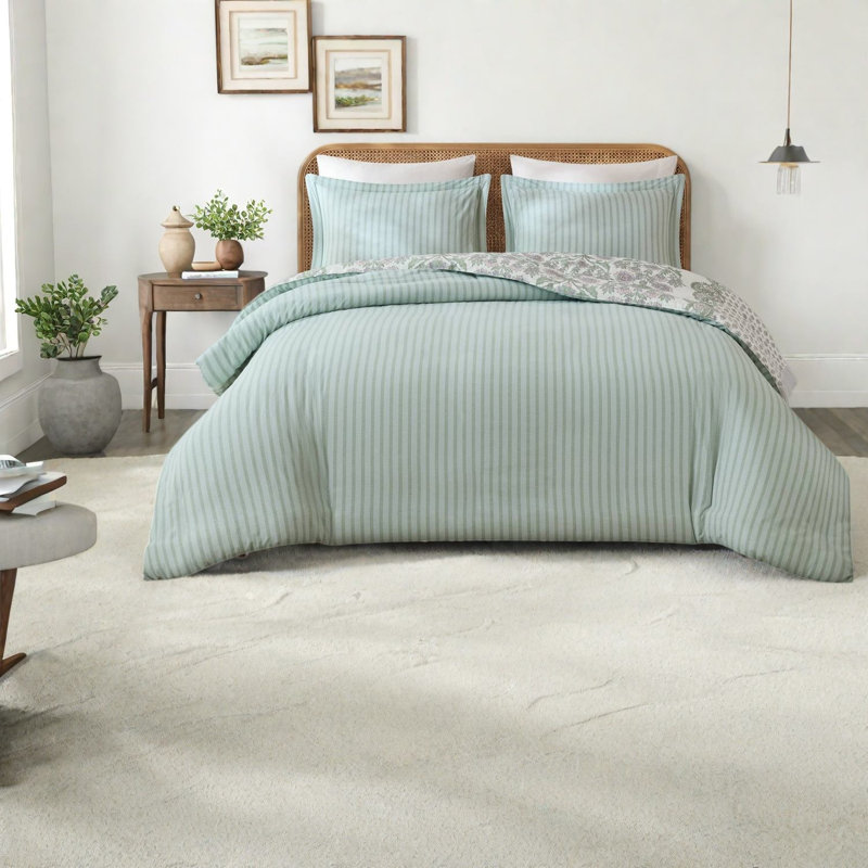 Piece Green Floral Bedding Sets, Full Queen Polyester Duvet Set