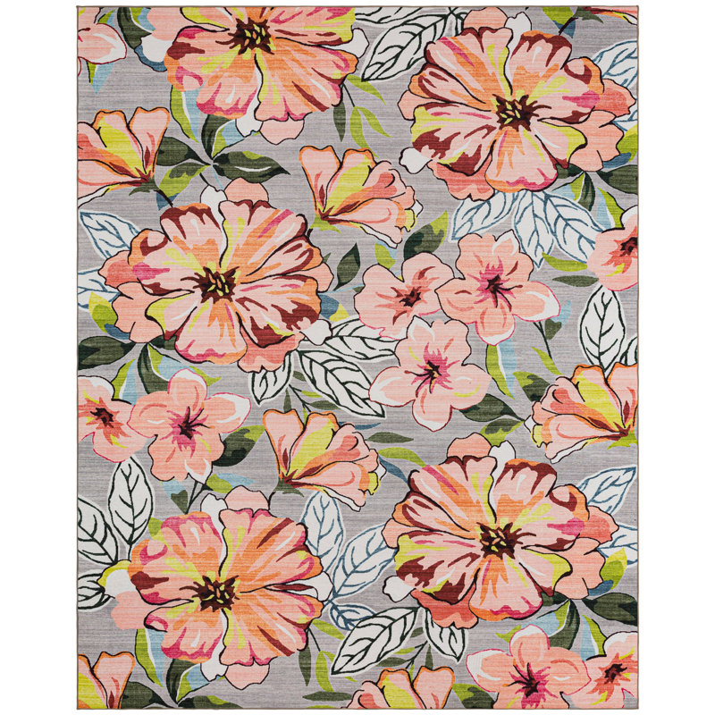Floral Colorful Design Outdoor Rug Pink/Gray