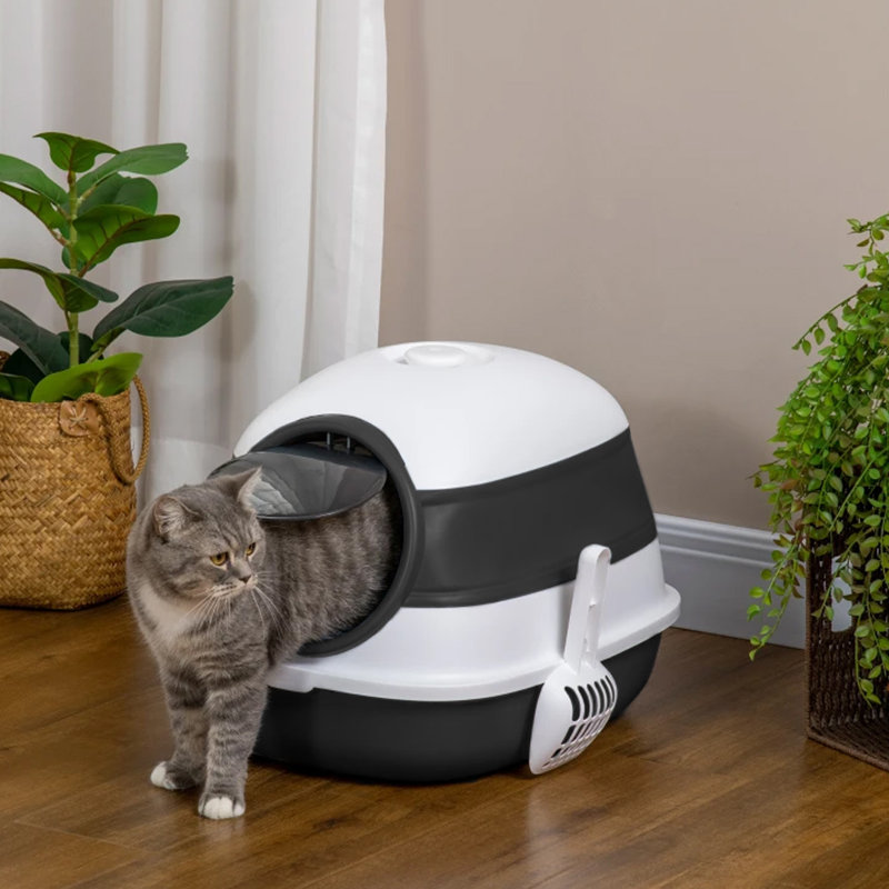 Polyethylene Plastic Enclosed Litter Box with Scoop, Black