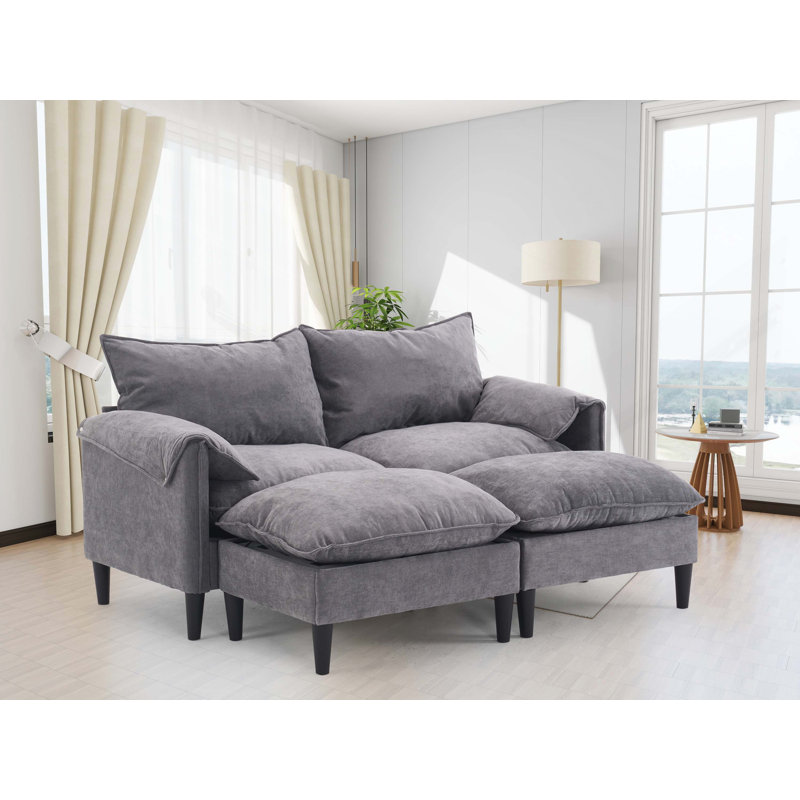 Canapé convertible 2 places avec repose-pieds Kian, Tissu gris