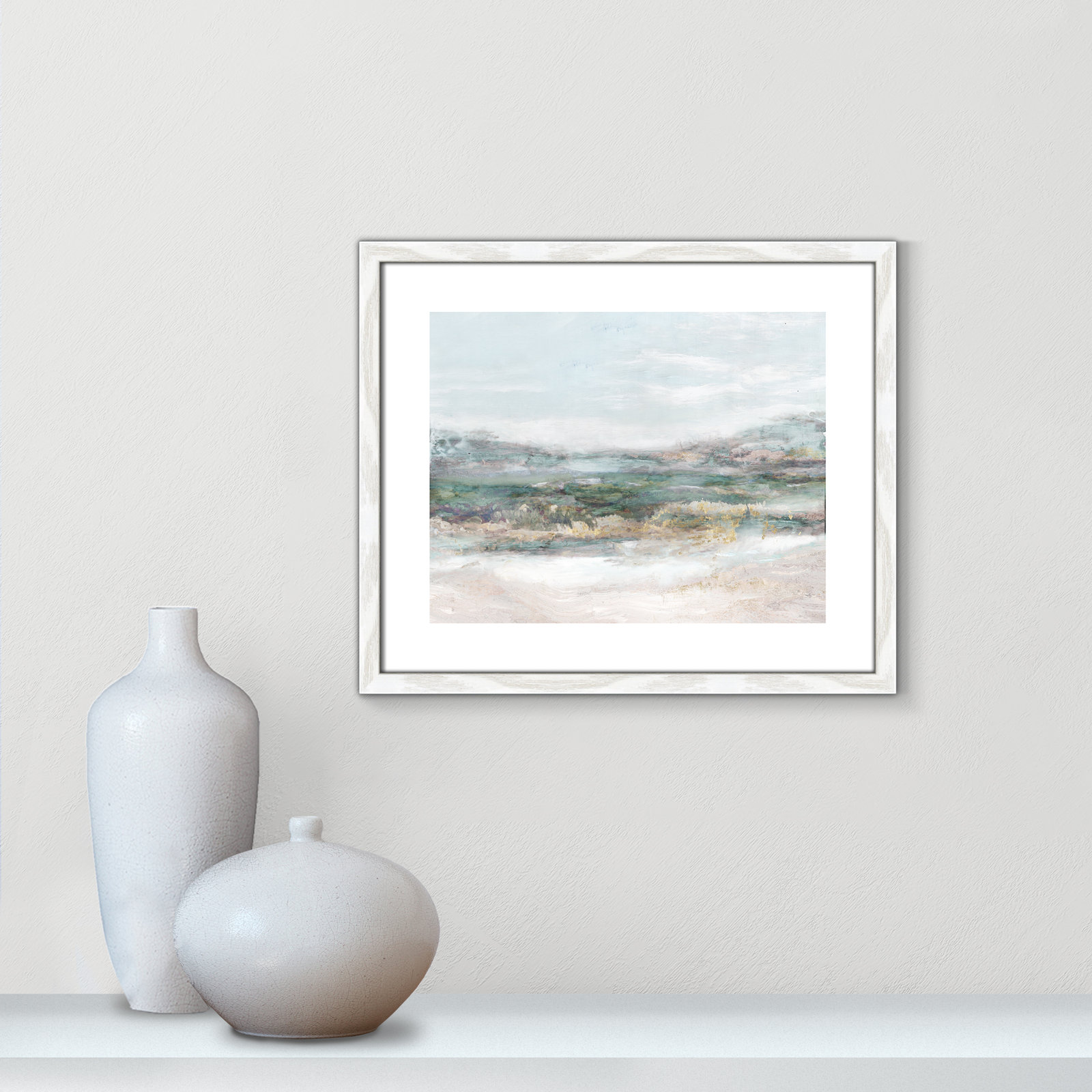 White, 16" H x 19" W x 0.75" D, White Wood Grain Framed Paper