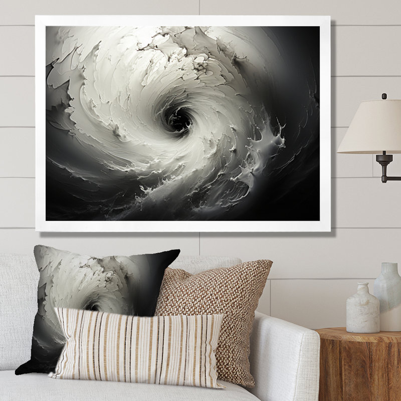 Tempête tourbillonnante grise abstraite III sur toile, Cadre simple blanc, H 12 po x l 20 po x P 1 po