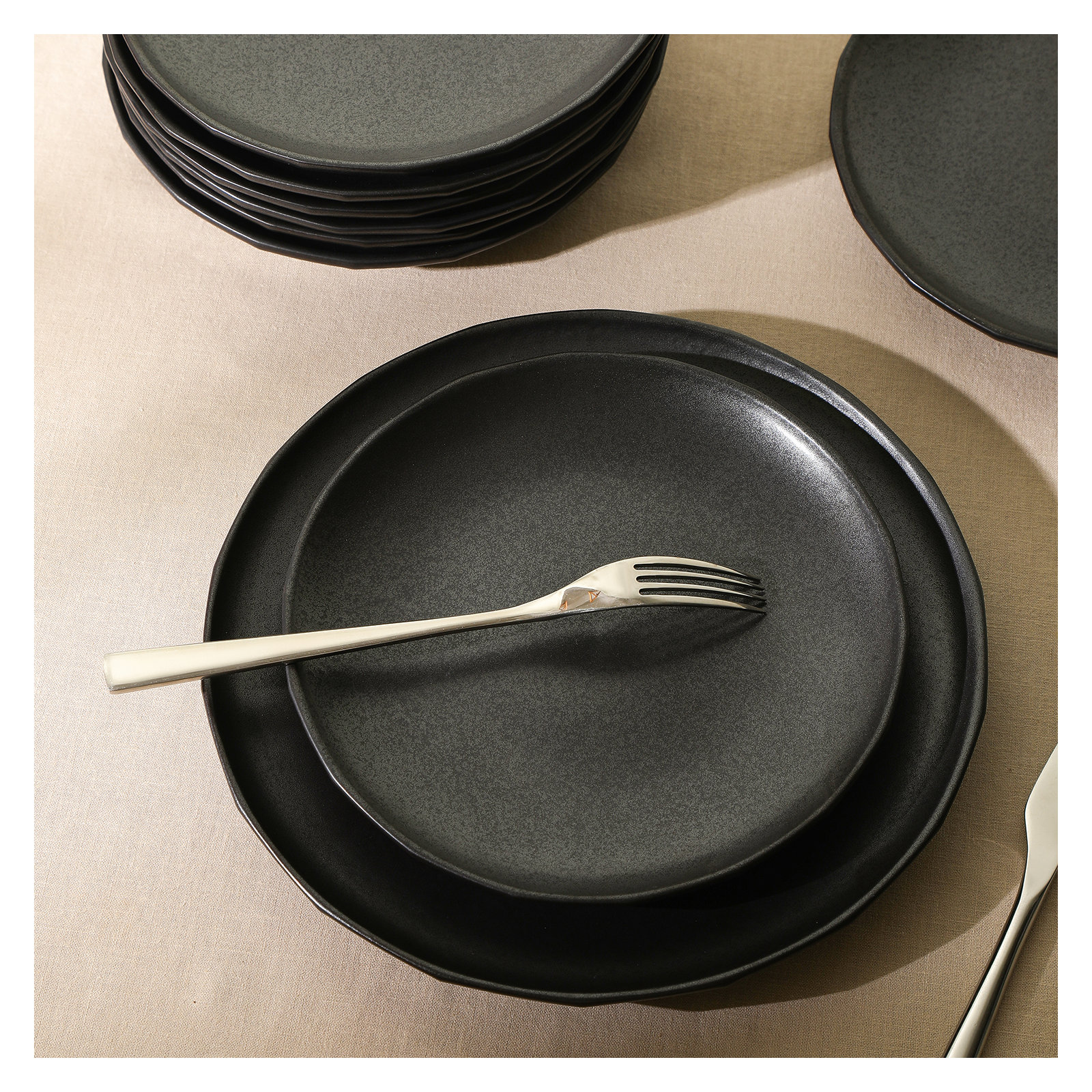 Stone Lain Rio 12-Piece Dinnerware Set Stoneware, Black