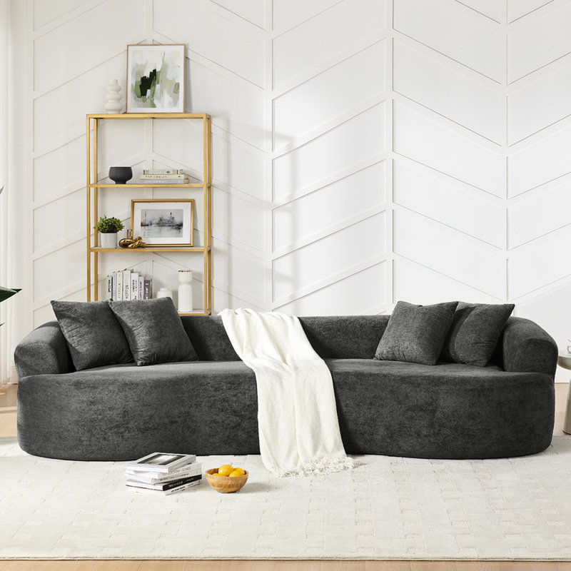 4 places avec revêtement en chenille douce, gris foncé, rembourrage printanier, canapé gris de bureau, sans assemblage, style nuage, maison