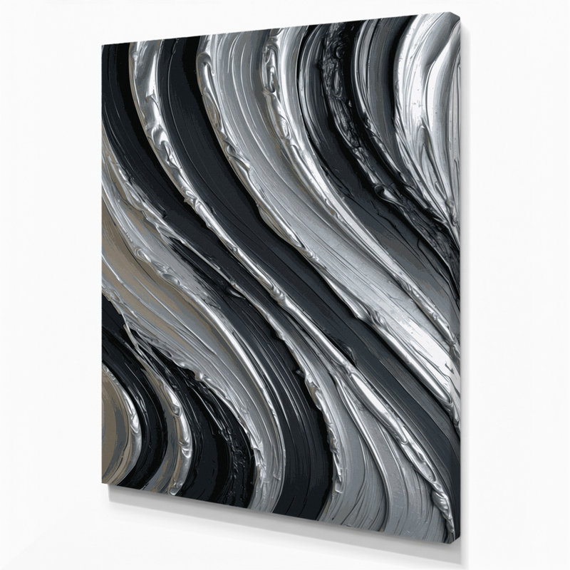 DiagonalStripes Dark Gray Silver Gray Canvas Wall Art, 16" H x 20" W