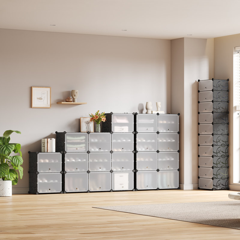 20 Pair Stackable Shoe Storage Cabinet, Black