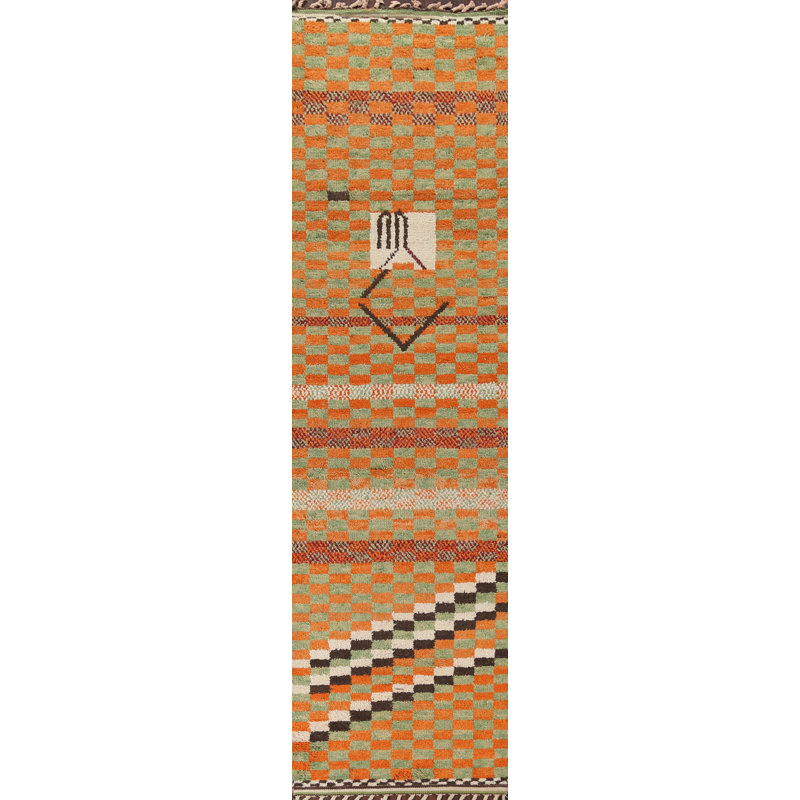 Tapis de couloir damier marocain en laine noué à la main 3 x 13