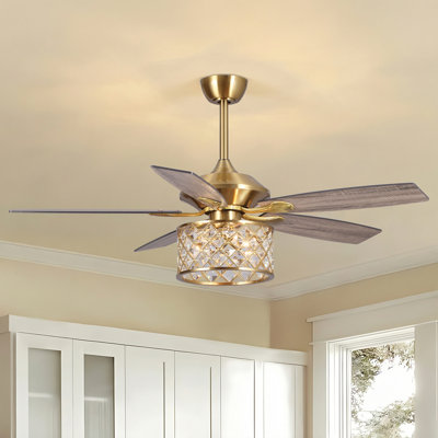Ventilateur de plafond 52 po à cage en cristal moderne avec trousses d'éclairage et télécommande, moteur CA réversible à 3 vitesses, minuterie, tiges de 4 po / 10 po