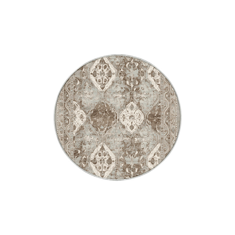 Machine Washable Beige Area Rug, Round 5'