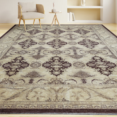 Tapis beige noué à la main de haute qualité