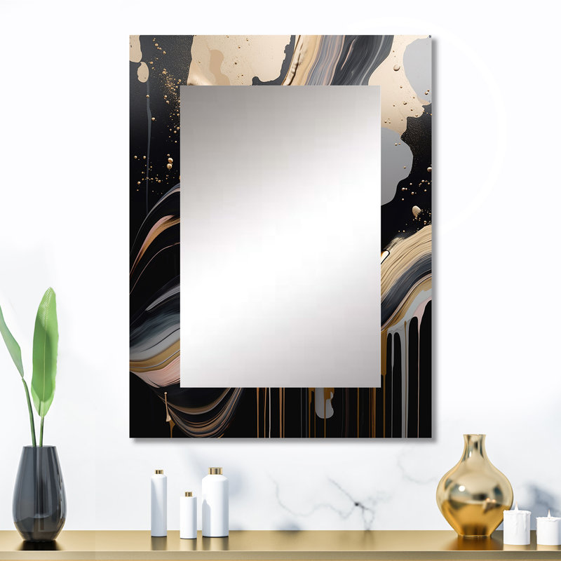 Gold And Black Marbled Euphoria III - Marble Decorative Mirror, Modern Large Wall Mirror, Printed Metal Art, 32" x 24"