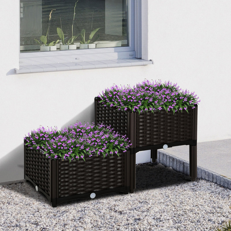 Lit de jardin 2 pièces avec dispositif d'arrosage automatique. Gris, pour cultiver diverses plantes. Polypropylène, pieds surélevés faciles à réarranger et système autodrainant. Fleurs, herbes, légumes. Gardez le sol contrôlé