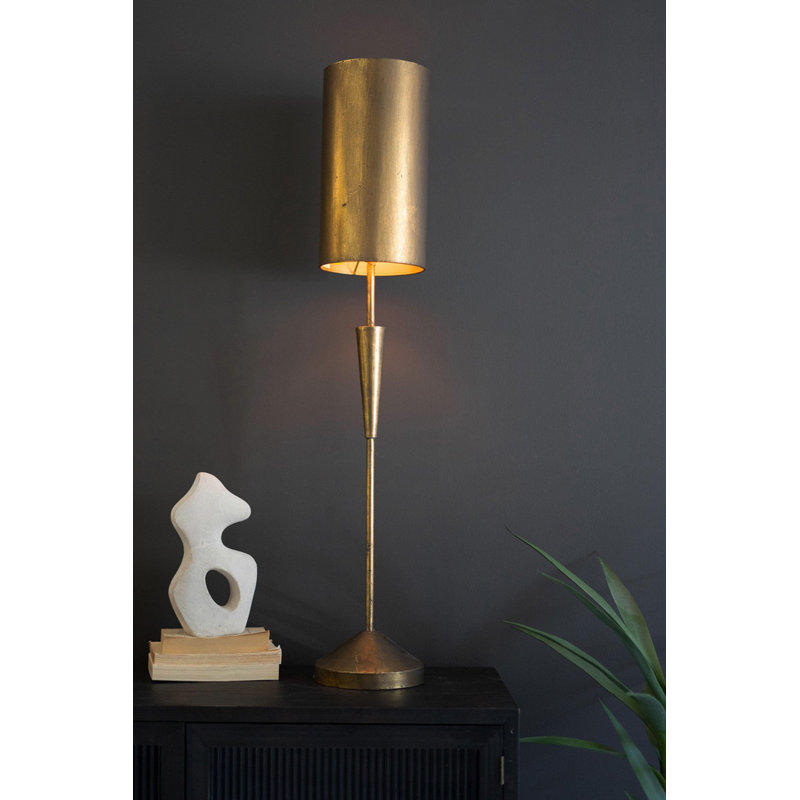 Lampe de table kalalou en or antique avec abat-jour tonneau en métal - hauteur d'éclairage moderne de 40 pouces